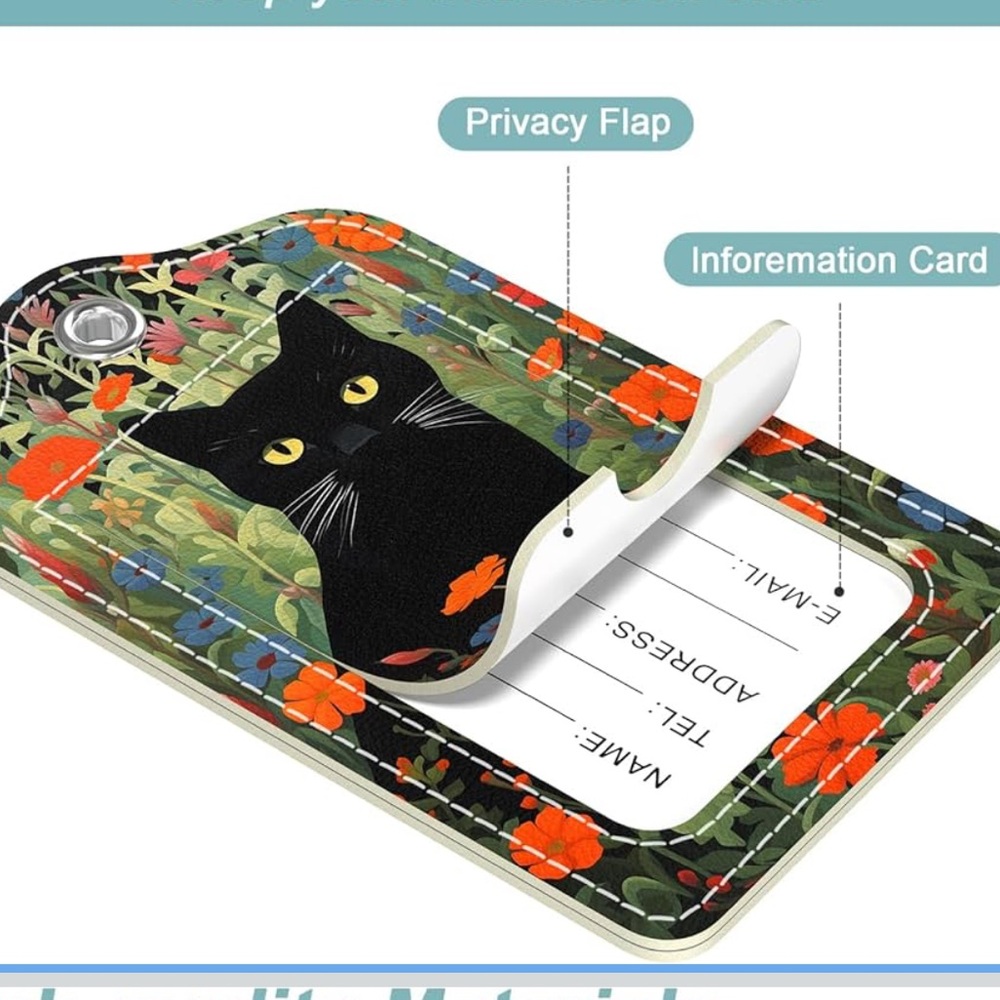 Floral Cat Luggage Tag w/attachment and information card! PICK ONE - Picture 2 of 2